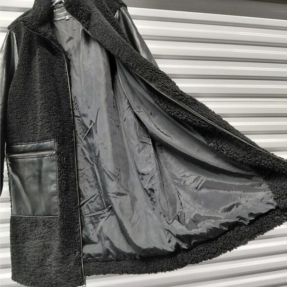Andrew Marc Womens Teddy Sherpa Coat XXL Black Faux Leather Cozycore Jacket - Picture 7 of 12